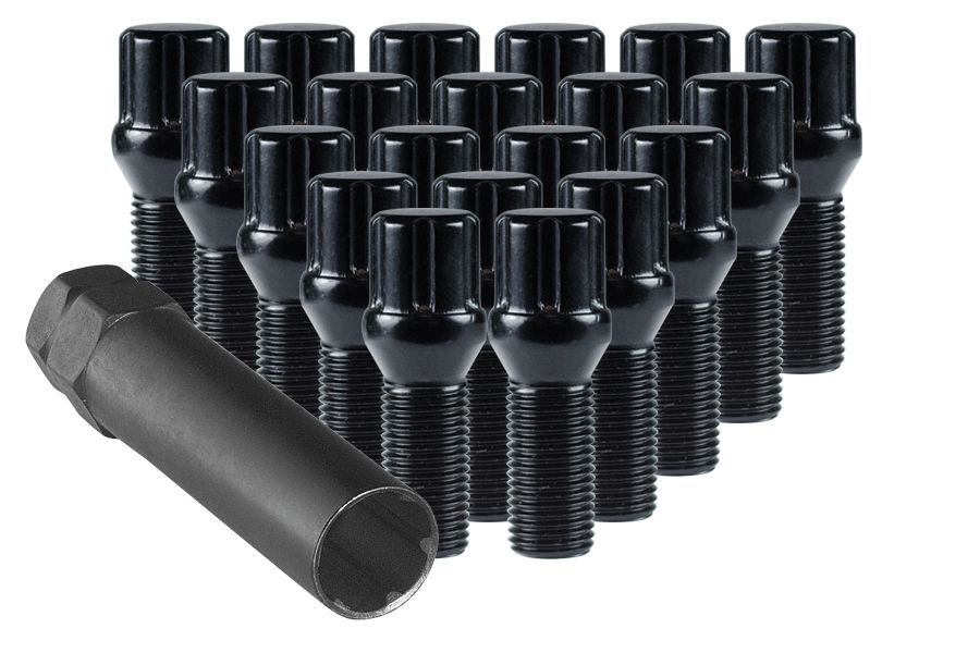 Lug Bolt Kits • Spline Drive Lug Bolts & Key • 20 Bolts • Black • Conical • 14M X 1.5