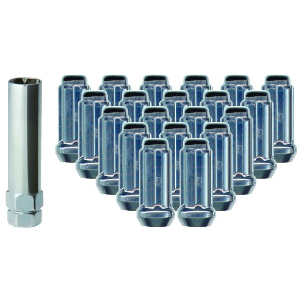 XL Lug Nut Kits • Spline Drive XL Lug Nuts & Key • 24 Nuts • Chrome • Conical • 14M X 1.5