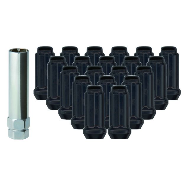 XL Lug Nut Kits • Spline Drive XL Lug Nuts & Key • 32 Nuts • Black • Conical • 14M X 1.5