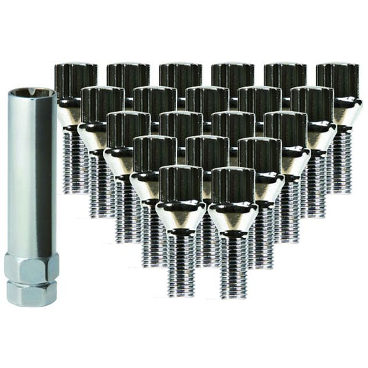 Lug Bolt Kits • Spline Drive Lug Bolts & Key • 20 Bolts • Chrome • Conical • 15M X 1.25