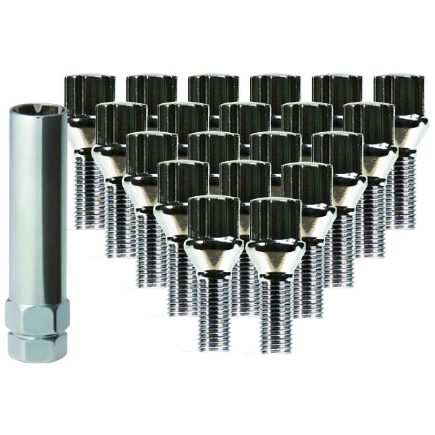 Lug Bolt Kits • Spline Drive Lug Bolts & Key • 20 Bolts • Chrome • Conical • 14M X 1.5