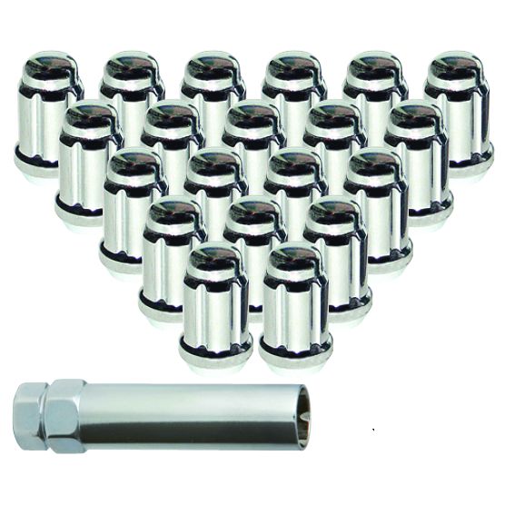 Lug Nut Kits • Spline Drive Lug Nuts & Key • 20 Nuts • Chrome • Conical • 1/2