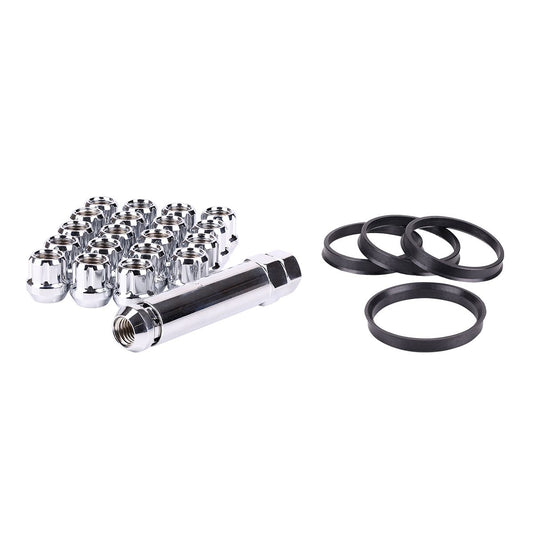 Complete Wheel Kits • Open End Spline Drive Lug Nuts | Hub Rings | Key • 20 Nuts • Chrome • Conical • 9/16