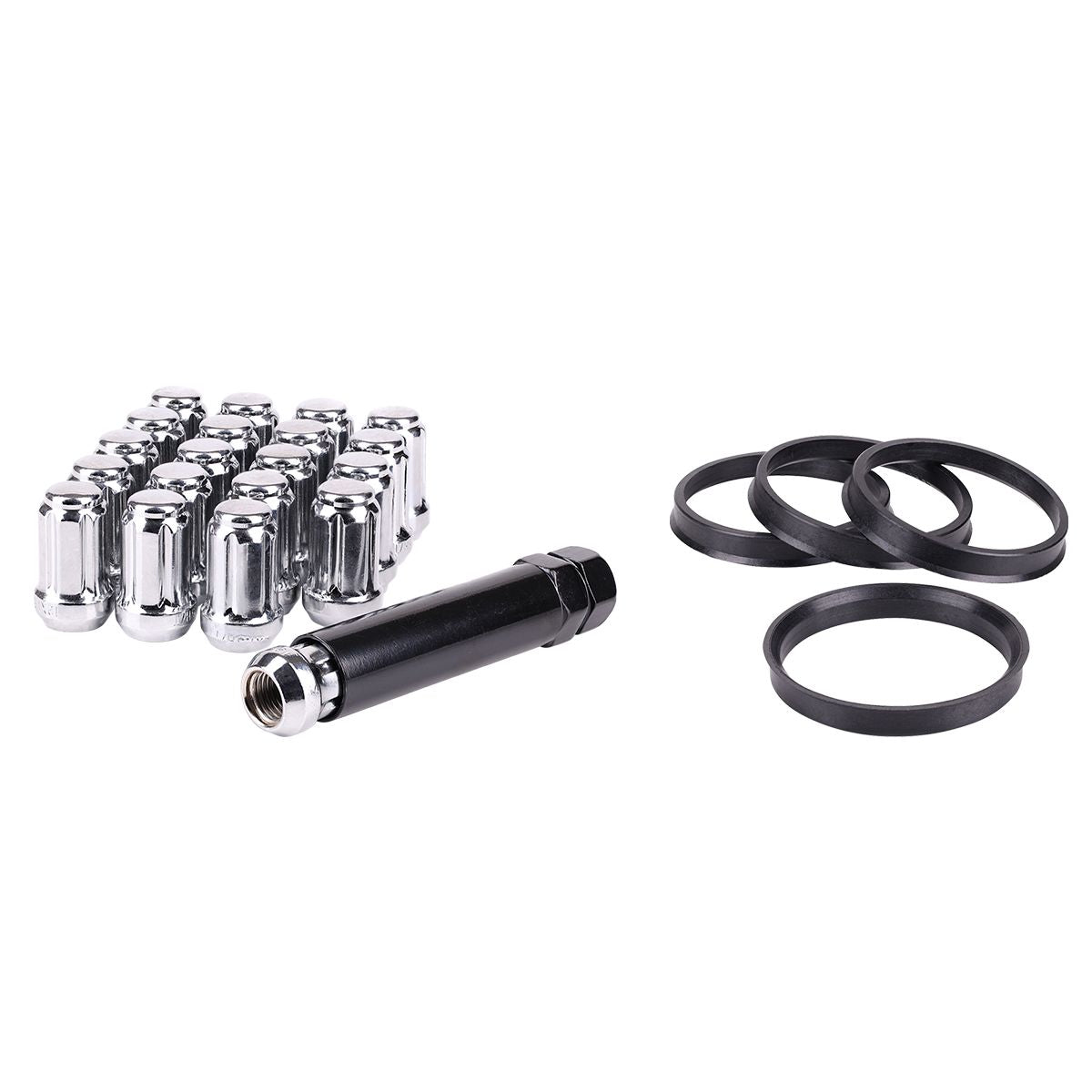 Complete Wheel Kits • Spline Drive Lug Nuts | Hub Rings | Key • 20 Nuts • Chrome • Conical • 12M X 1.5