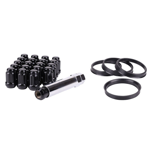 Complete Wheel Kits • Spline Drive Lug Nuts | Hub Rings | Key • 20 Nuts • Black • Conical • 12M X 1.25