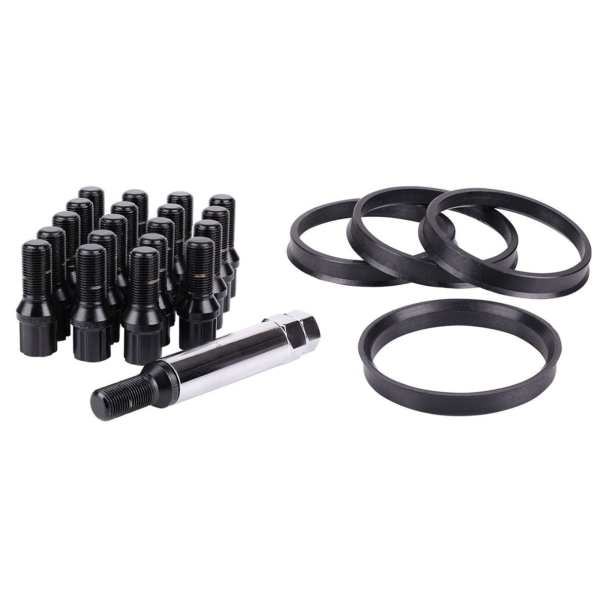 Complete Wheel Kits • Spline Drive Lug Bolts | Hub Rings | Key • 20 Bolts • Black • Conical • 12M X 1.25